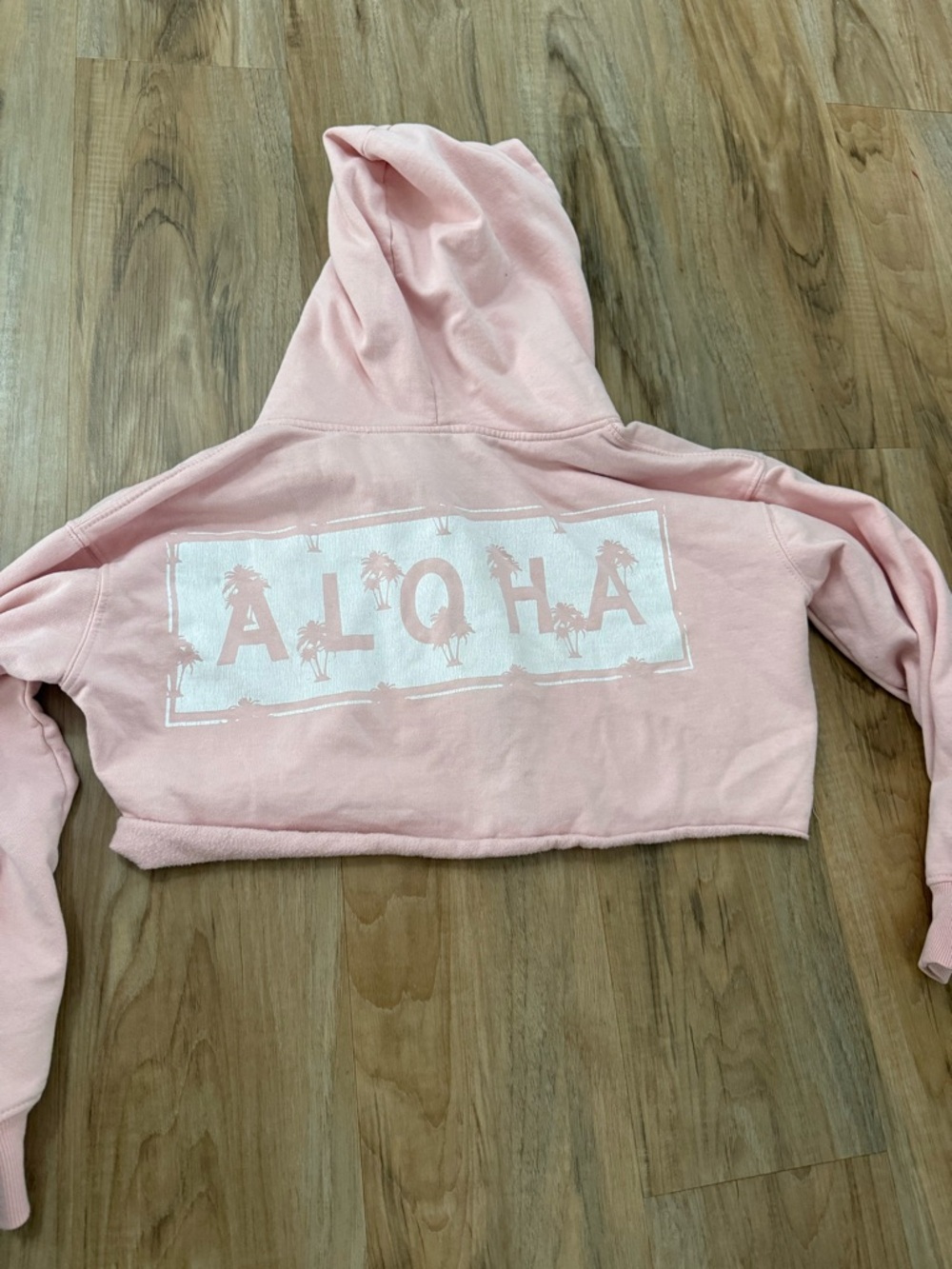 Pink Cropped Hoodie with ALOHA Print